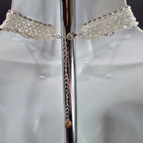 Handmade 925 Sterling Silver Crystal Inspired Glass Necklace Earring Set White - Picture 9 of 14